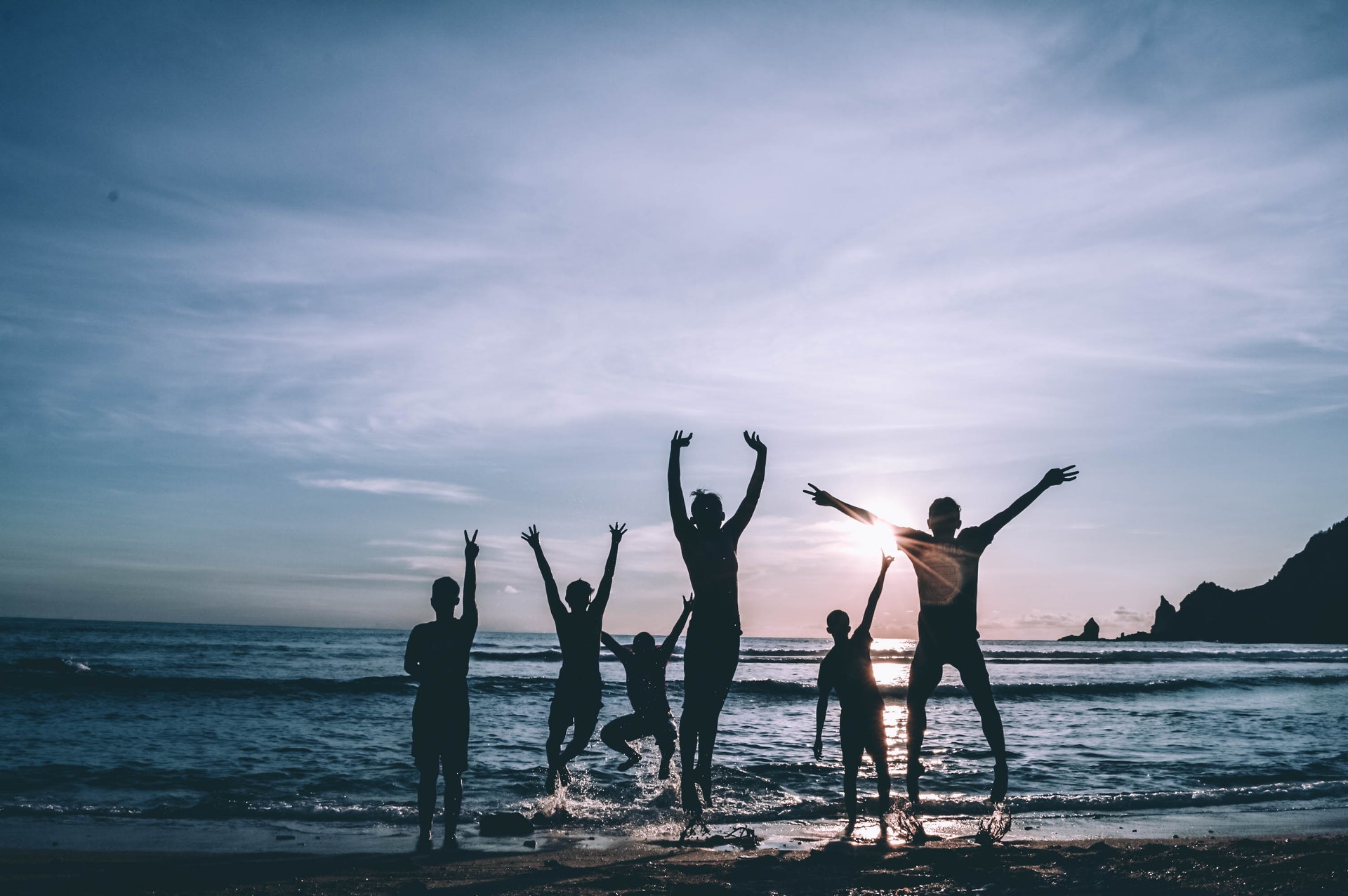 Students having fun on the beach